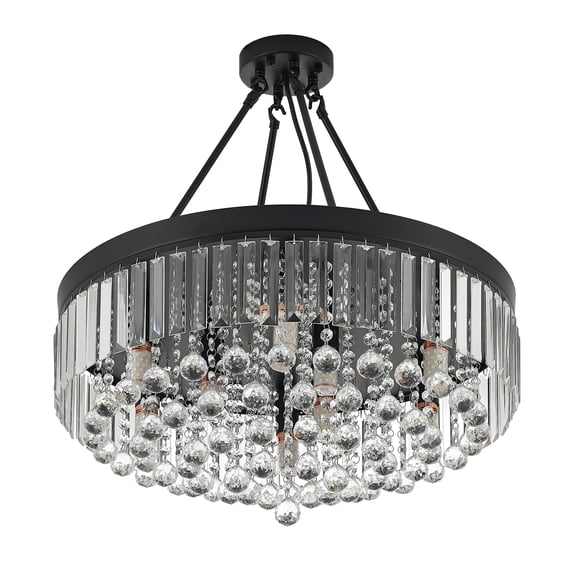 Wozzio Farmhouse 9-Light Black Crystal Chandelier Semi Flush Mount For Dining room Living Room Foyer, Bulbs Not Included