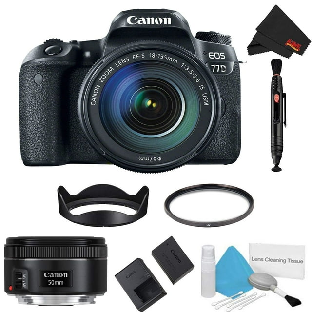 Canon EOS 77D Appareil Photo Reflex Numérique avec Objectif 18-135mm + Objectif 50mm Bonus (Modèle Intl)