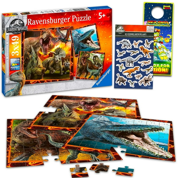 Jurassic World Jigsaw Puzzle 3 Pack Bundle For Boys Kids - 39 Pc Jurassic World Puzzles For Kids Plus Stickers More | Dinosaur Games For Kids