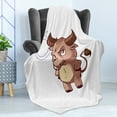 thumbnail image 4 of Zodiac Taurus Soft Flannel Fleece Throw Blanket, Funny Caricature Horned Animal Little Baby Bull with Cool Look Simple, Cozy Plush for Indoor and Outdoor Use, 60" x 80", Multicolor, by Ambesonne, 4 of 5