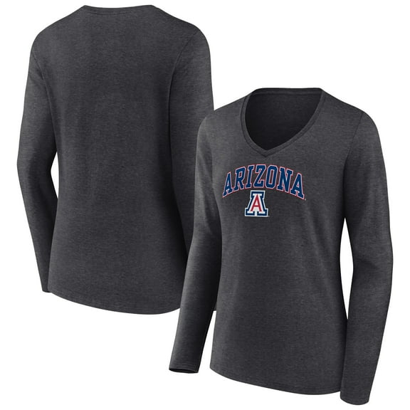 Women's Charcoal Arizona Wildcats Campus Long Sleeve V-Neck T-Shirt