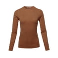 thumbnail image 1 of A2Y Women's Fitted Viscose Crew Neck Long Sleeve Metal Button Detail Sweater Camel S, 1 of 6