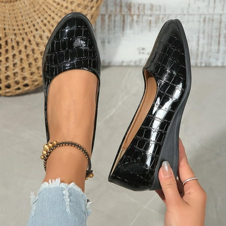 Seasonal Savings Leather Slip Flat Shoes  Low Heel Casual Work  Large Size  Round Head  Comfortable Walking  Office Casual  Long Wear  Durable Design  Relaxed Plus Romper|Pu Black Sopatenor