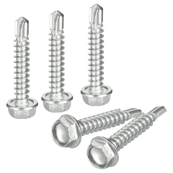 Uxcell 25 Pack #8 x 1" Self Drilling Screws, 410 Stainless Steel Self Tapping Screws for Metal, Hex Washer Head Sheet Metal