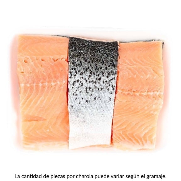 Filete de salmón chileno fresco con piel por kg peso aprox por charola 400 g