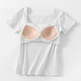 thumbnail image 4 of UYISJ Women's Tops Short Sleeves Square Neck With Built in Bra Shirt Padded Tops Soft Fitted Top, 4 of 9