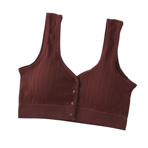 Women's Front Closure Bras Seamless No Underwire Solid Color Bralettes Wide Shoulder Strap Push up Sports Underwear (Free Size, Wine-A)