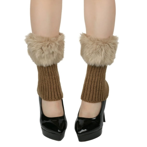 HongQid Womens Fuzzy Leg Warmers Knit Ankle Socks Winter Warm Ruffle Leg Sleeves Warmer Thick Boot Socks