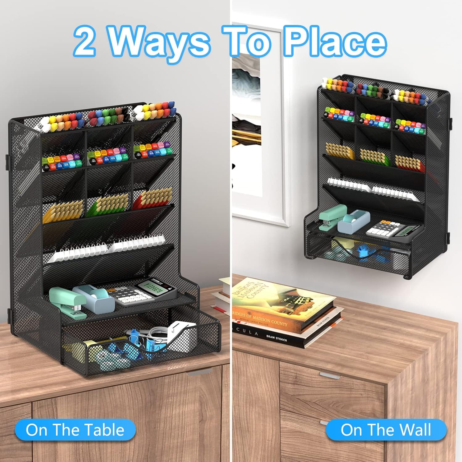 BOHDK Pen Organizer with Drawer for Desk, Black