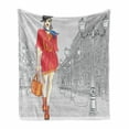 thumbnail image 1 of Fashion Soft Flannel Fleece Blanket, Urban Fashion Themed Image with Girl in Colorful Clothes and Historical Street View, Cozy Plush for Indoor and Outdoor Use, 60" x 80", Multicolor, by Ambesonne, 1 of 6