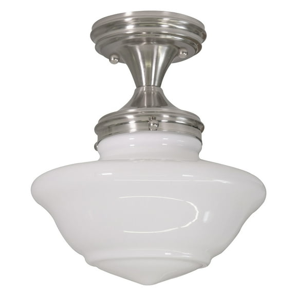 Design House Schoolhouse Semi Flush Mount Dimmable Ceiling Light, Satin Nickel