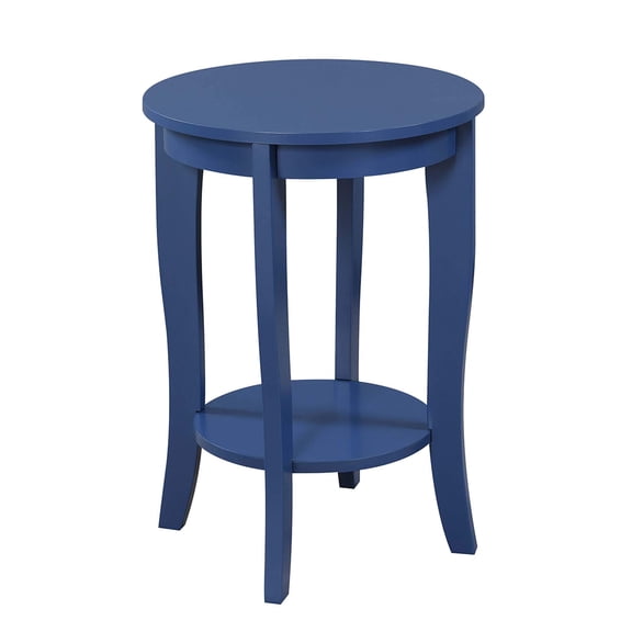 Pemberly Row Round Transitional Wood End Table with Bottom Shelf in Blue
