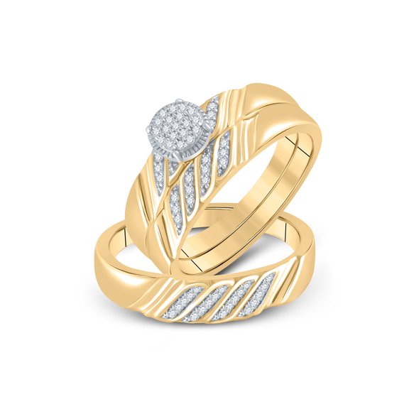 Yellow-tone Sterling Silver His Hers Round Diamond Cluster Matching Wedding Set 1/5 Cttw