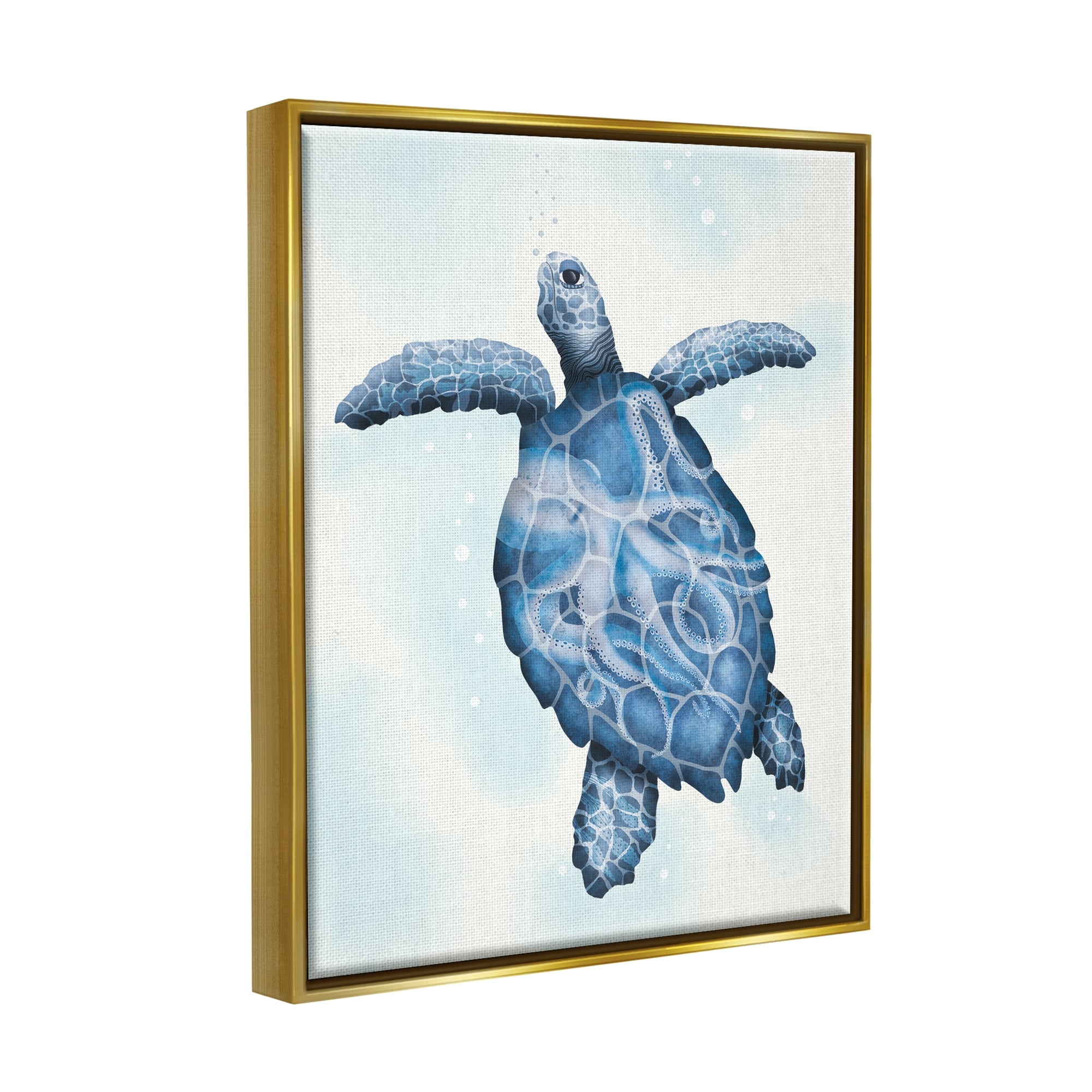 Stupell Industries Swimming Blue Sea Turtle Patterned Tentacles Shell Graphic Art Metallic Gold Floating Framed Canvas Print Wall Art, Design by Darlene Seale