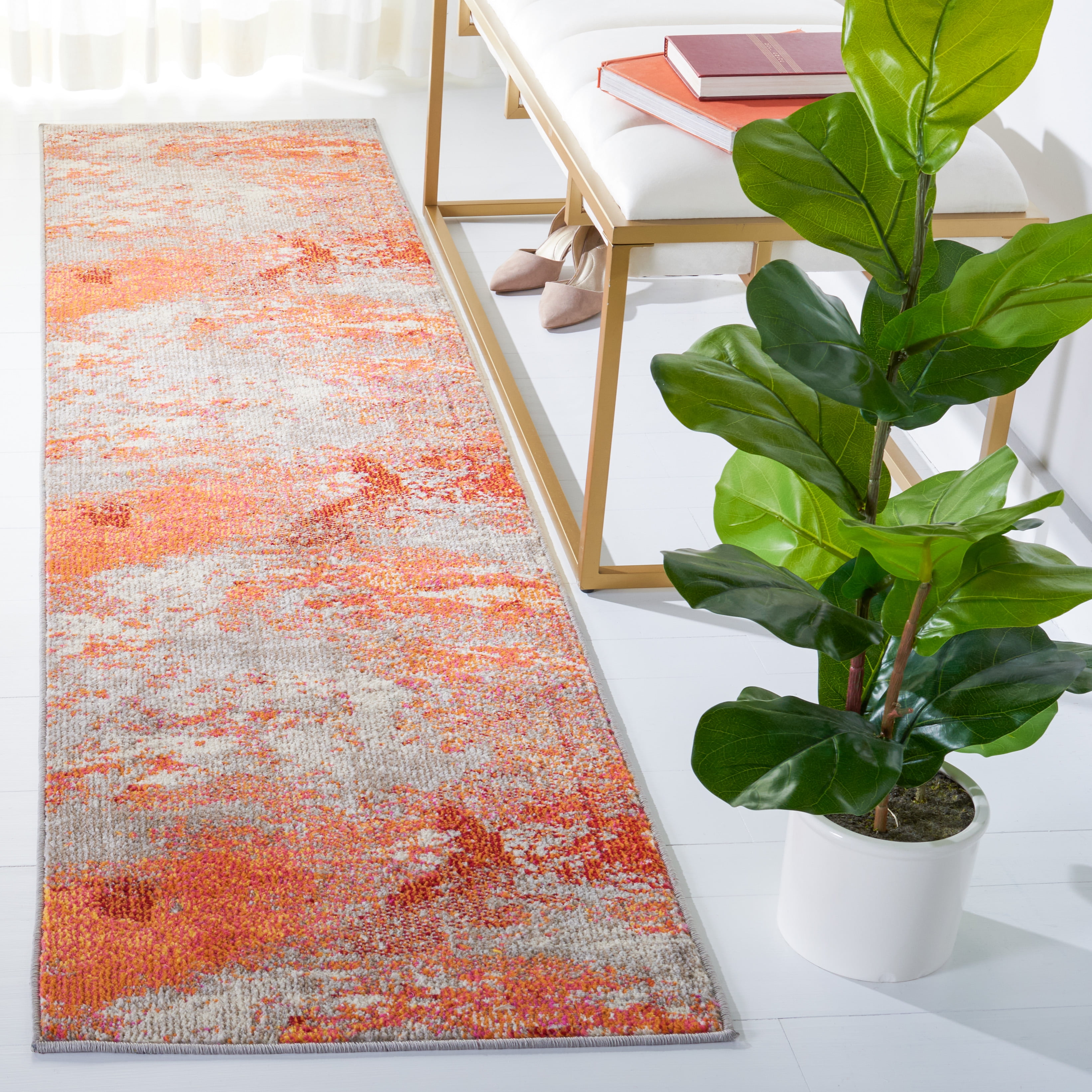 Safavieh Madison Oscar Abstract Distressed Runner Rug, Grey/Orange, 2