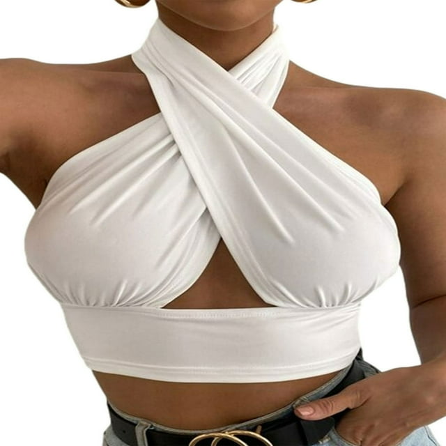 MesaSe Débardeurs d'Été pour Femmes Col Croisé Crop Tops 4 Couleurs