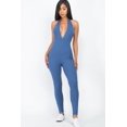 thumbnail image 4 of Ribbed Bodycon Jumpsuit with a Halter V-Neck, 4 of 9