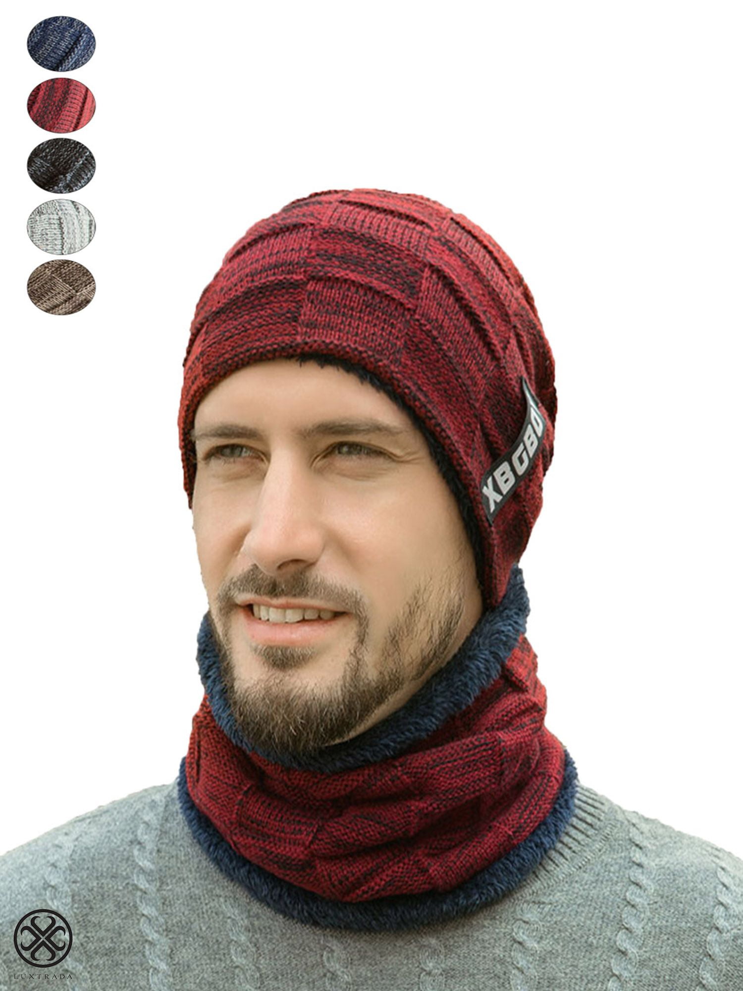 Winter Thermal Knitted Heanie Hat and Circle Scarf Set for Women/Men Warm Snood Suit for Men Indoors and Outdoor Sports 
