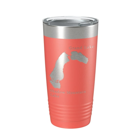 Shadow Mountain & Grand Lakes Map Tumbler Travel Mug Insulated Laser Engraved Coffee Cup Colorado 20 oz Coral