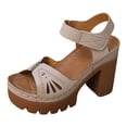 thumbnail image 6 of Platform Sandals for Women Retro Non Slip Chunky Heels Summer Block High Heeled Slides Fashionable Comfortable Water Droplet Hollow out Footwear Beige Size 9.5, 6 of 6
