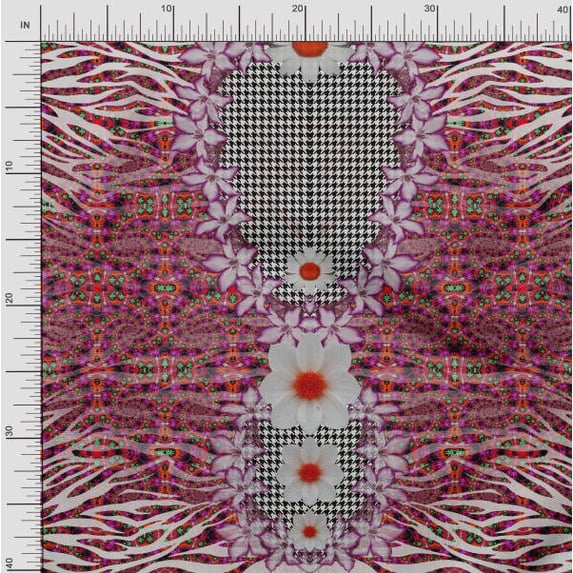 Soimoi Poly Georgette Fabric Geometric Check,Lily & Panel Print Sewing Fabric Yard 52 Inch Wide