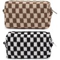 thumbnail image 1 of LAICAIW 2 Pieces Checkered Cosmetic Travel Bags-Cute Makeup Pouch Organizers With Brush Storage for Women, 1 of 7