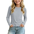thumbnail image 3 of THDHVS Girls Long Sleeve Shirts,Modal Solid Color Long Sleeve T-shirt Thin Casual Base Layer Fashion Wear for Girls,Girls Tops Gray 9-10 Years, 3 of 10