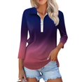 thumbnail image 3 of Scyoekwg 3/4 Sleeve Tunic Tops for Women Zipper Turndown Collar Shirts Lightweight Tops for Women Trendy Tshirt Loose Gradient Color Dressy Casual Blouses (Purple,XXXL), 3 of 7