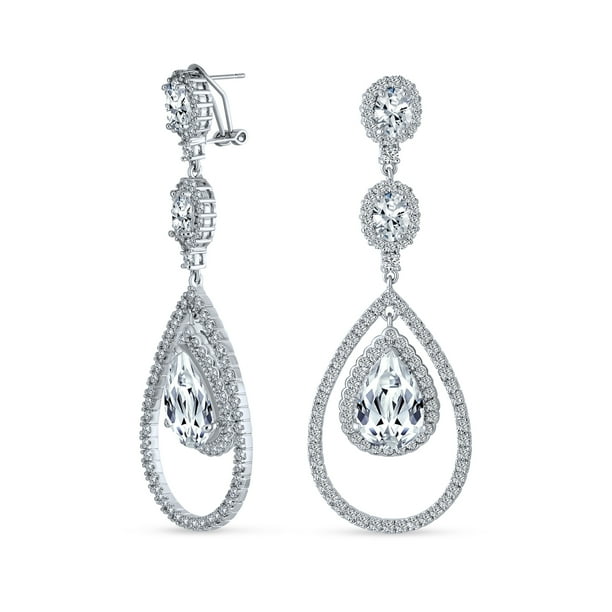 Art Deco Style Wedding Clear Aaa Cubic Zirconia Double Halo Large Teardrop Cz Statement Dangle Chandelier Earrings For Women Pageant Bridal Party Silver Plated Com Art Deco Style Wedding Clear Aaa Cubic, Cubic Zirconia Teardrop Chandelier Earrings