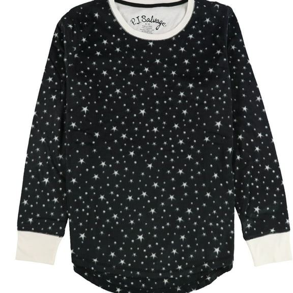 P.J. Salvage Womens Fuzzy Stars Pajama Sweater, Black, Medium