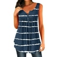 thumbnail image 1 of Femmes Stripe Print Boutons Plissée Réservoir Sans Manches Col Rond Ourlet, 1 of 3
