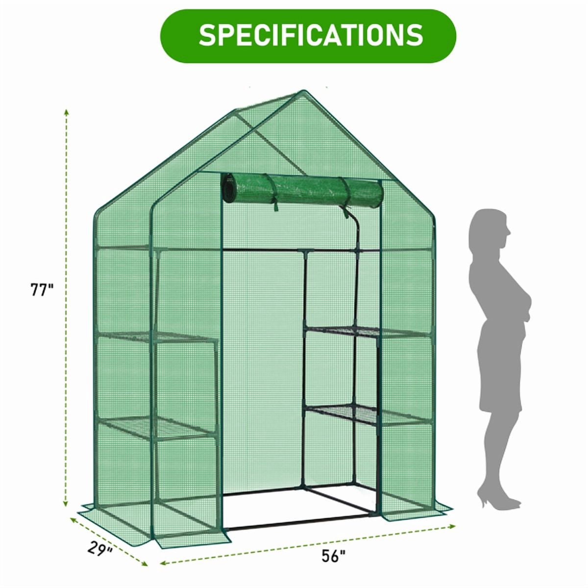56" x 29" x 77" Mini Walk-in Greenhouse with PE Cover, 4-Shelf Indoor Outdoor Plant Gardening Green House for Garden Backyard, Green