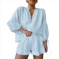 thumbnail image 3 of Conjunto de Dos Piezas para Mujer: Top de Larga con Lazo y Bóxer con Volantes Conjunto Informal A Juego Azul L, 3 of 9