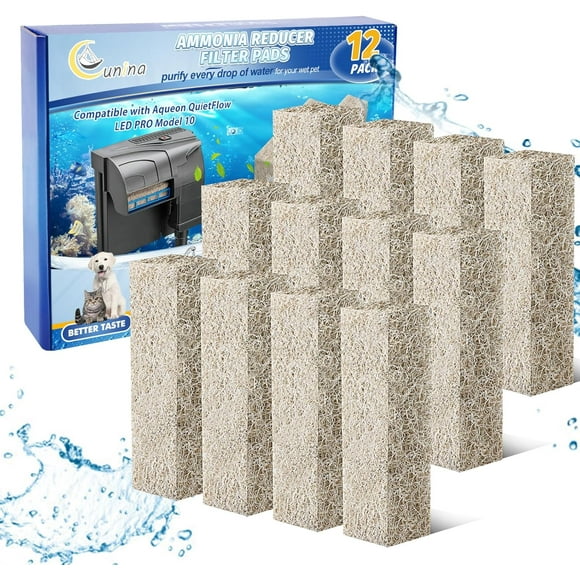shiyou-12PCS Ammonia Reducer Filter Pads Compatible with Aqueon Filter 10, Fish Tank Filters Replacement Filter Cartridges for Aqueon Quietflow LED PRO & SmartClean Aquarium Fish Tank Power Filter