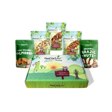 Organic Supreme Nuts in a Gift Box - A Variety Pack of Pecans, Macadamia Nuts, Almonds, Hazelnuts and Brazil Nuts ? by Food to Live