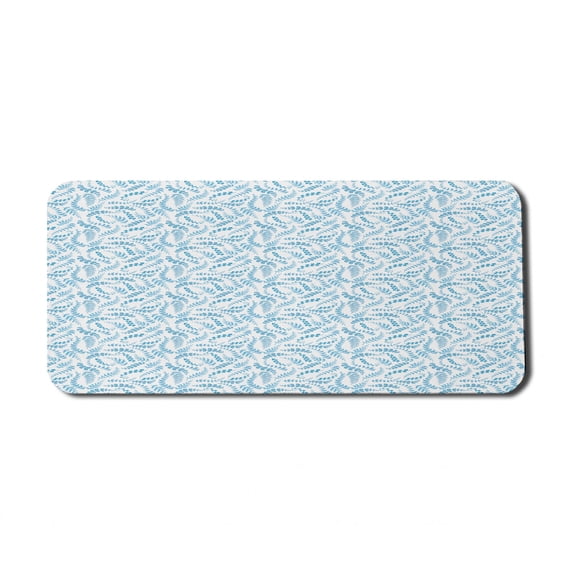 Botanical Computer Mouse Pad, Continuous Pattern of Monochromatic Style Various Leafy Branches, Rectangle Non-Slip Rubber Mousepad X-Large, 35" x 15", Deep Sky Blue and White, by Ambesonne