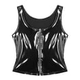 thumbnail image 6 of Jowowha Women U Neck Sleeveless Tank Top PVC Leather Zipper Camisole T Shirts Pole Dance Clubwear Black XXL, 6 of 7