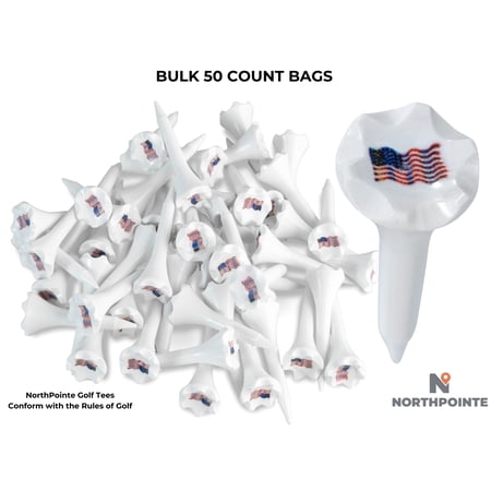 "Northpointe 1 ½"" Plastic Golf Tees USA Flag Cup Imprint, High Visibility, 50 Ct"