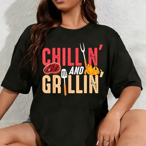 100% Cotton Unisex Chillin And Grillin Barbecue Party T-Shirt