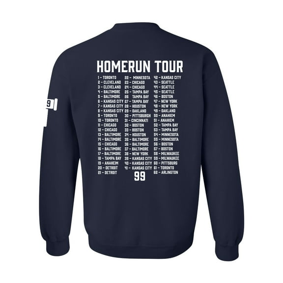 Baseball Number 99 Judge 62nd Homerun Tour 62 Cities Homerun Mens Crewneck Pullover Sweatshirt-Navy Blue-small