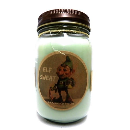 Aroma Jar Candle - Mels Candles and More Elf Sweat 16oz Novelty Country Jar All Natural Soy Candle (Candy Cane and Vanilla Aroma)