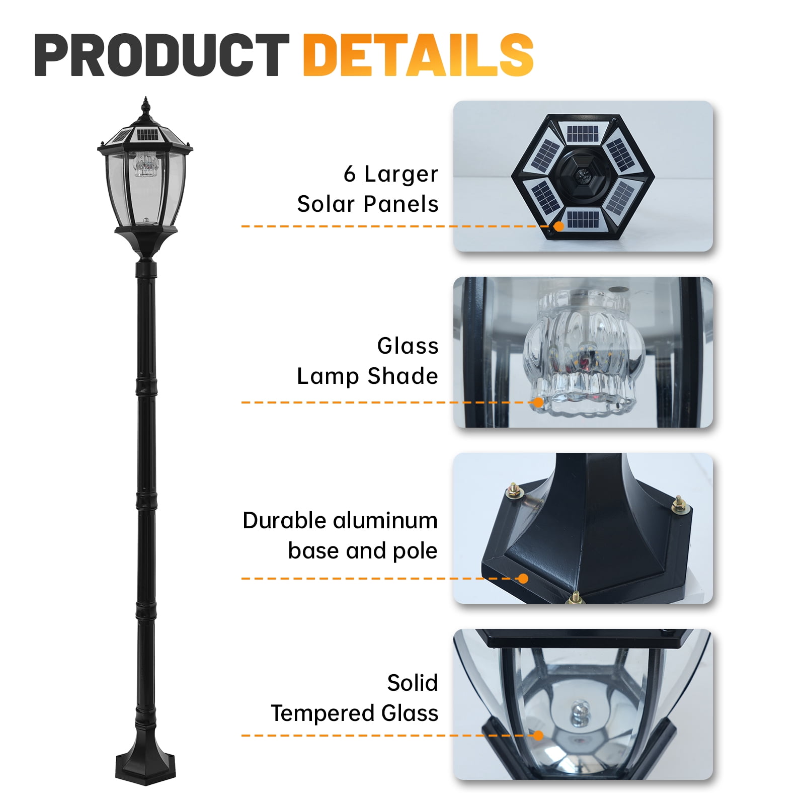 bokifol 70" Solar Lamp Post Light,Solar Light Posts for Outside Waterproof,Outdoor Lamps for Patio,Backyard,Front Porch Decor,Warm White,Replaceable Bulb
