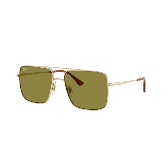 RAY-BAN RB3758 ARI BIO-BASED Square Shape Sunglasses Pale Gold Frame | Green - Lens 54mm