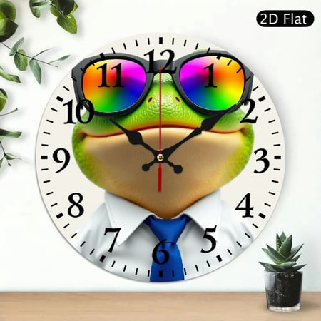 Patifu Wall Clock Battery Operated, Trendy Office Frog Print, Silent Mechanical Movement, Lobby Corridor Dining Room Bedroom Office Classroom