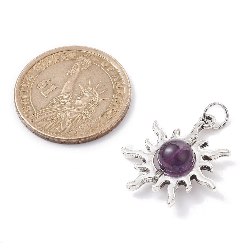 30sets 5pcs 5 styles Mixed Stone Round Pendants style Alloy Sun with 304 Stainless Steel Jump Rings Antique Silver 26.5x24x9mm Hole: 5mm 1pc/style