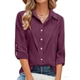 thumbnail image 7 of Perfectbot Women's Button Down Shirts - Rolled 3/4 Sleeve Blouse Loose Fit for Casual & Work, Sizes S-5XL, 7 of 7