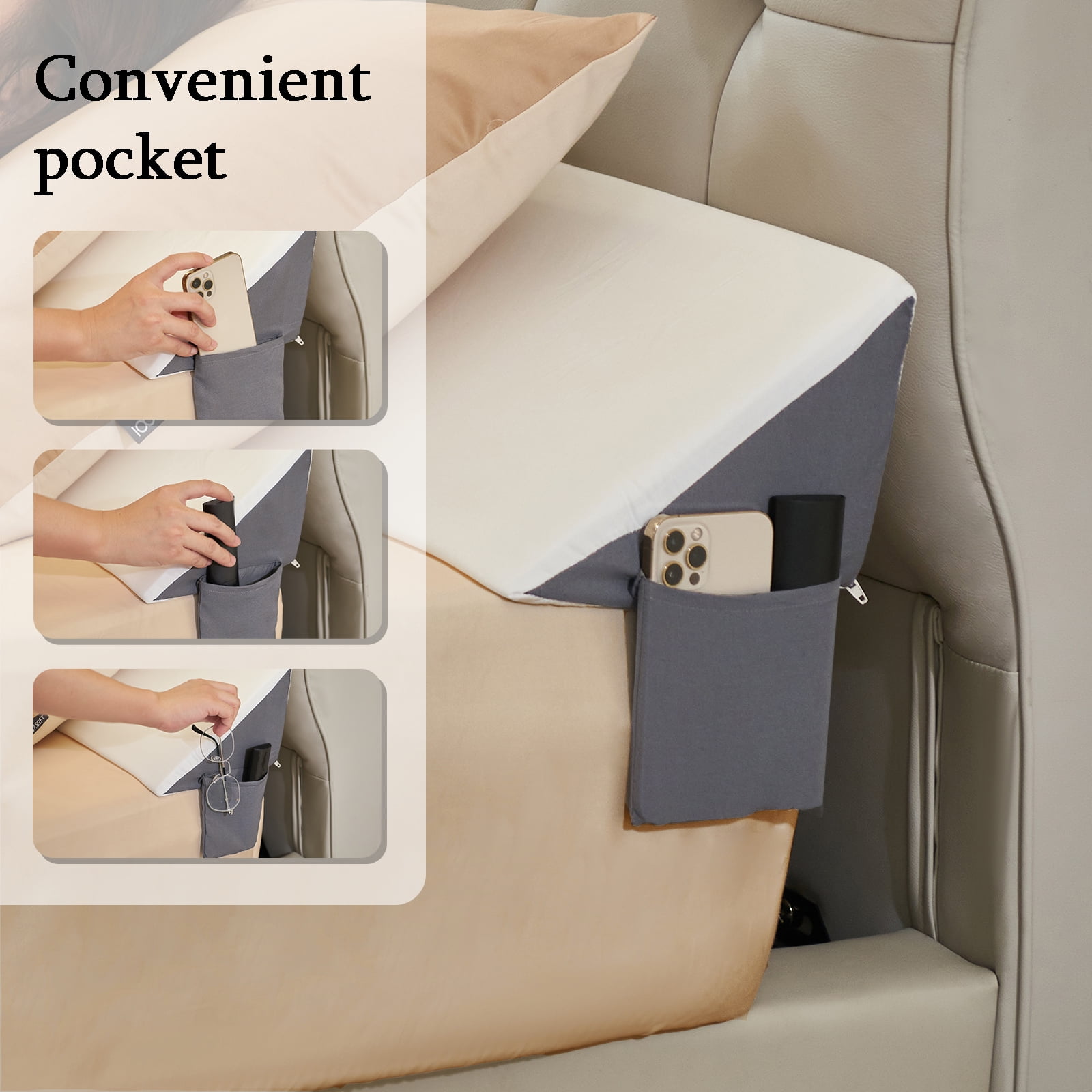 Jakoola Bed Wedge Pillow For Headboard Mattress Wedge Gap Filler Queen（60"X 8"X 6") With 2 Large Pockets