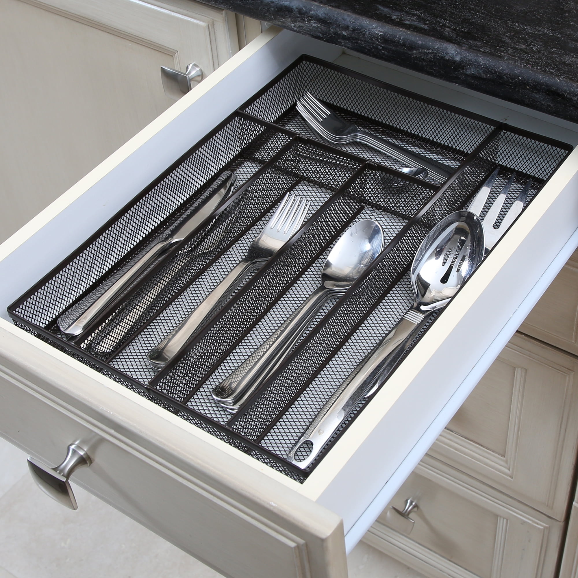 Smart Design 5 Compartment Drawer Organizer Steel Mesh Mesh Makeup