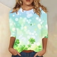 thumbnail image 2 of Diufon T-Shirts de la Saint-Patrick pour Femmes Décontractés Grande Taille Imprimé Trèfle Manches 3/4 Col Rond, 2 of 5