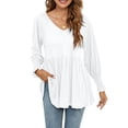 thumbnail image 4 of TIHLMK Long Sleeve Blouse Shirt Clearance Women's Fashion Autumn Winter V-Neck Blouse Solid Puff Long Sleeves T-Shirt Tops White, 4 of 6